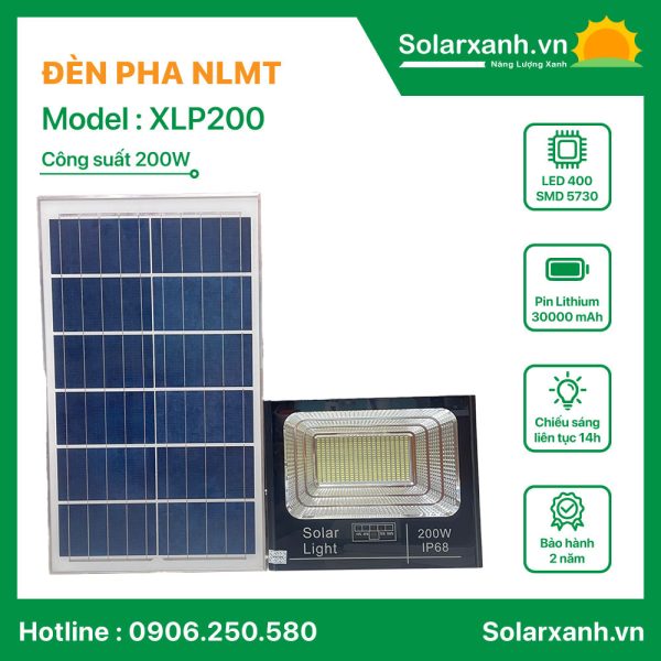 Đèn pha báo pin 200W NLMT sáng trắng